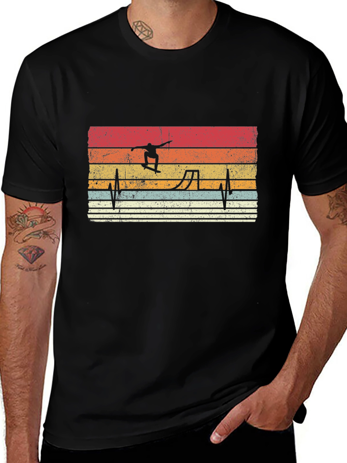 Retro Skateboarder Heartbeat Graphic Tee