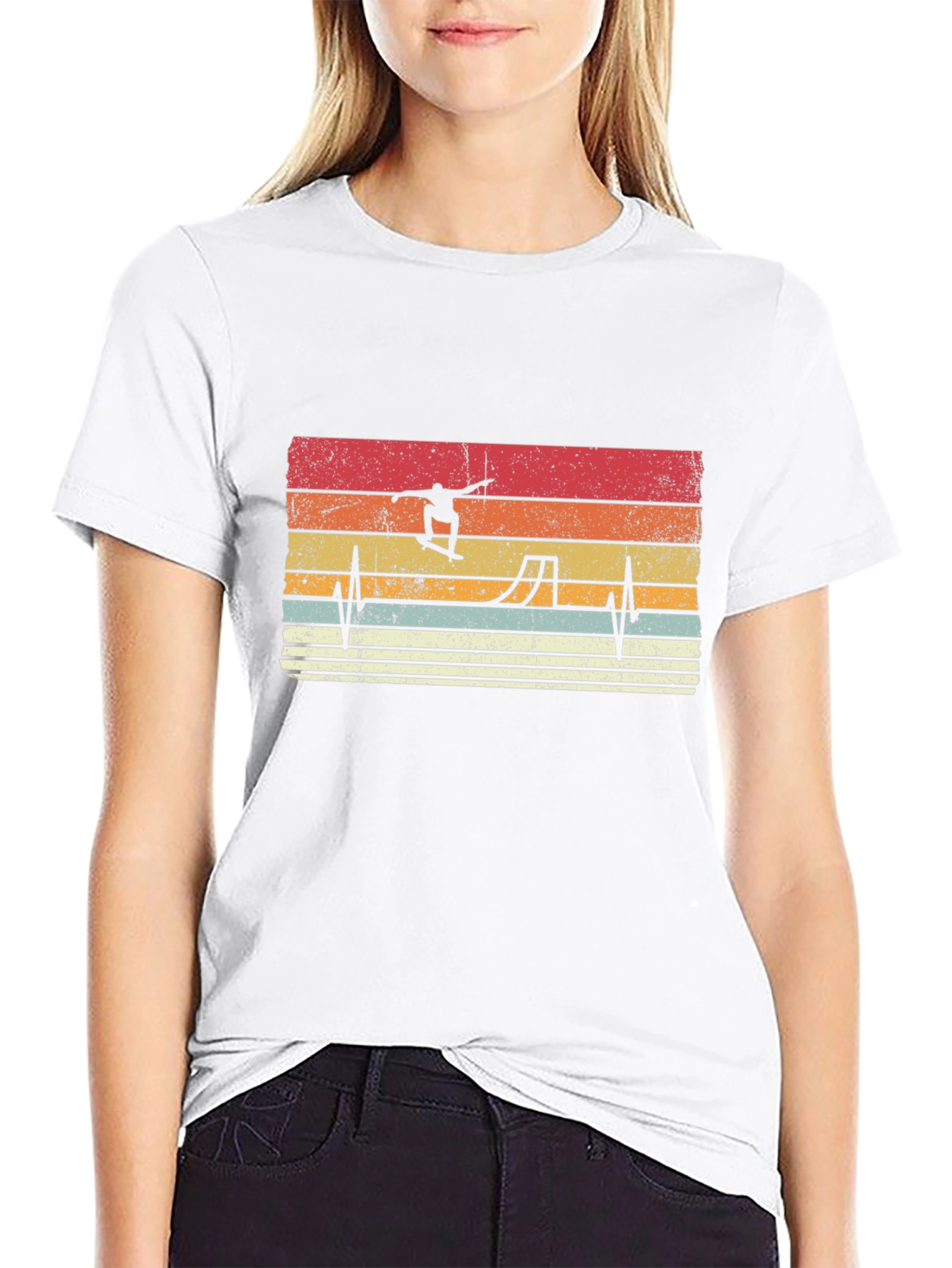 Retro Skateboarder Heartbeat Graphic Tee