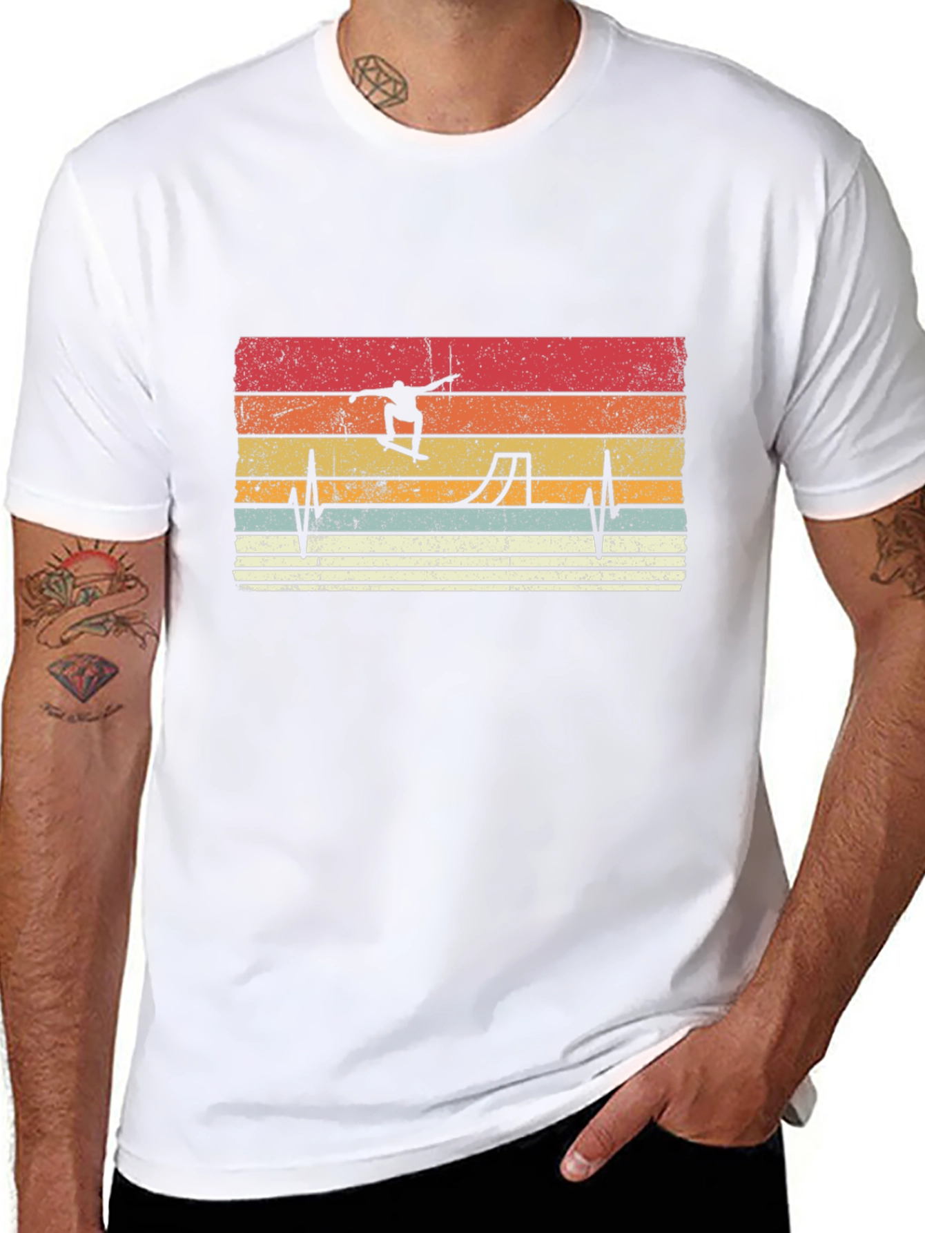 Retro Skateboarder Heartbeat Graphic Tee