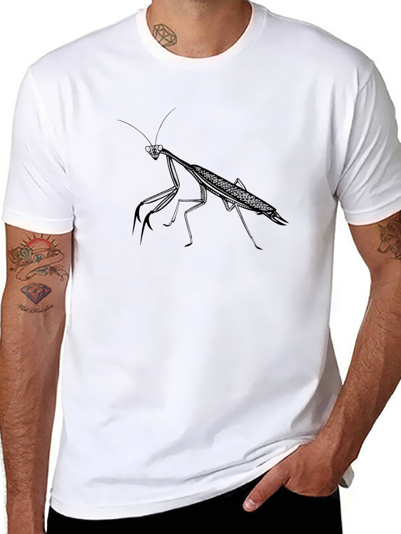 Black Mantis Graphic Tee - Insect Print Shirt