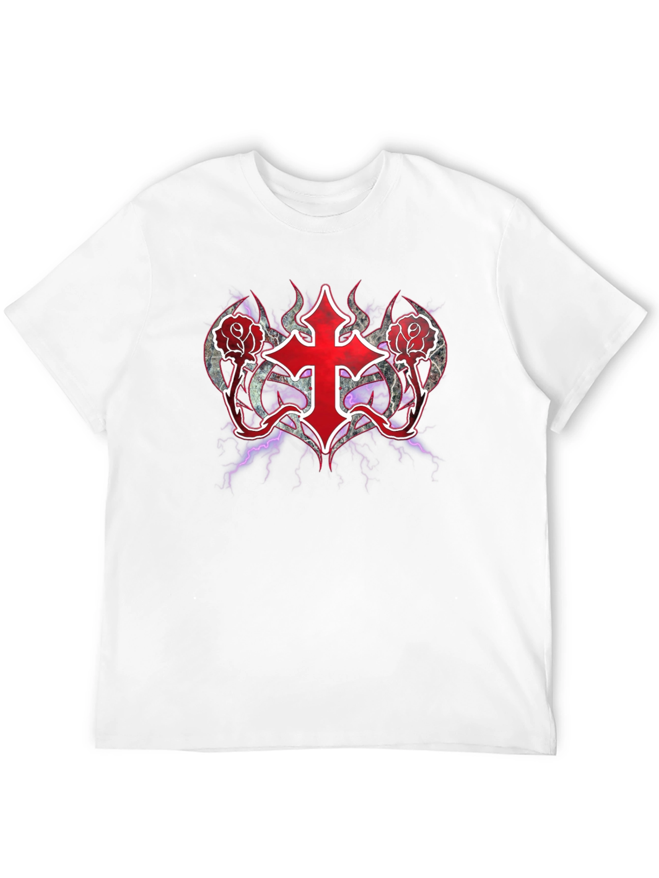 Gothic Cross & Roses T-Shirt - Dark Aesthetic