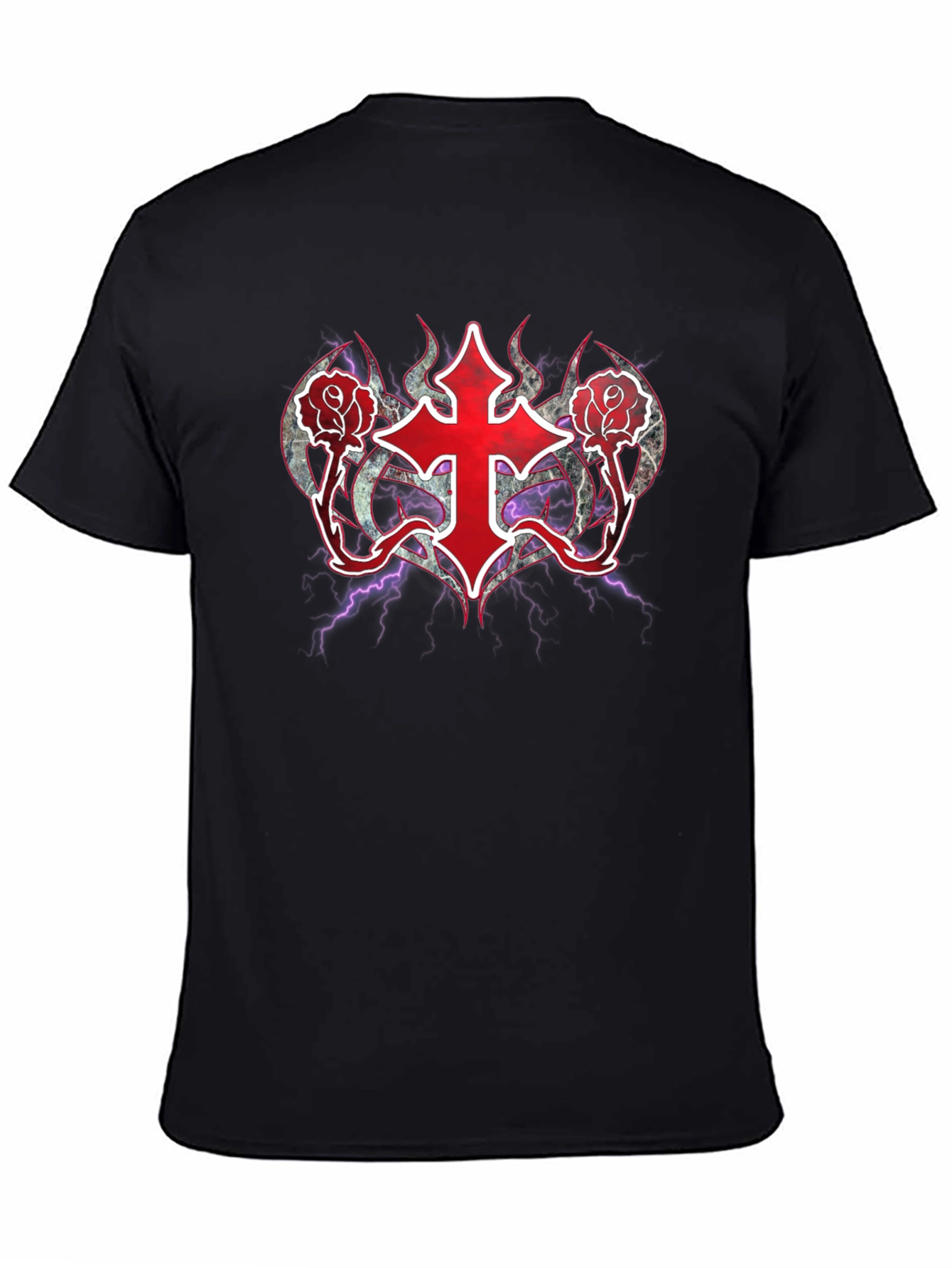 Gothic Cross & Roses T-Shirt - Dark Aesthetic