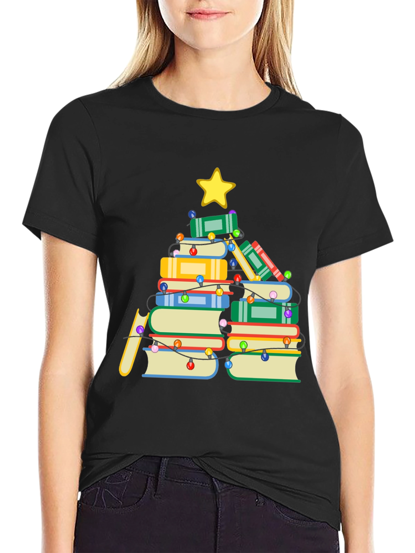 Book Christmas Tree T-Shirt - Holiday Reading