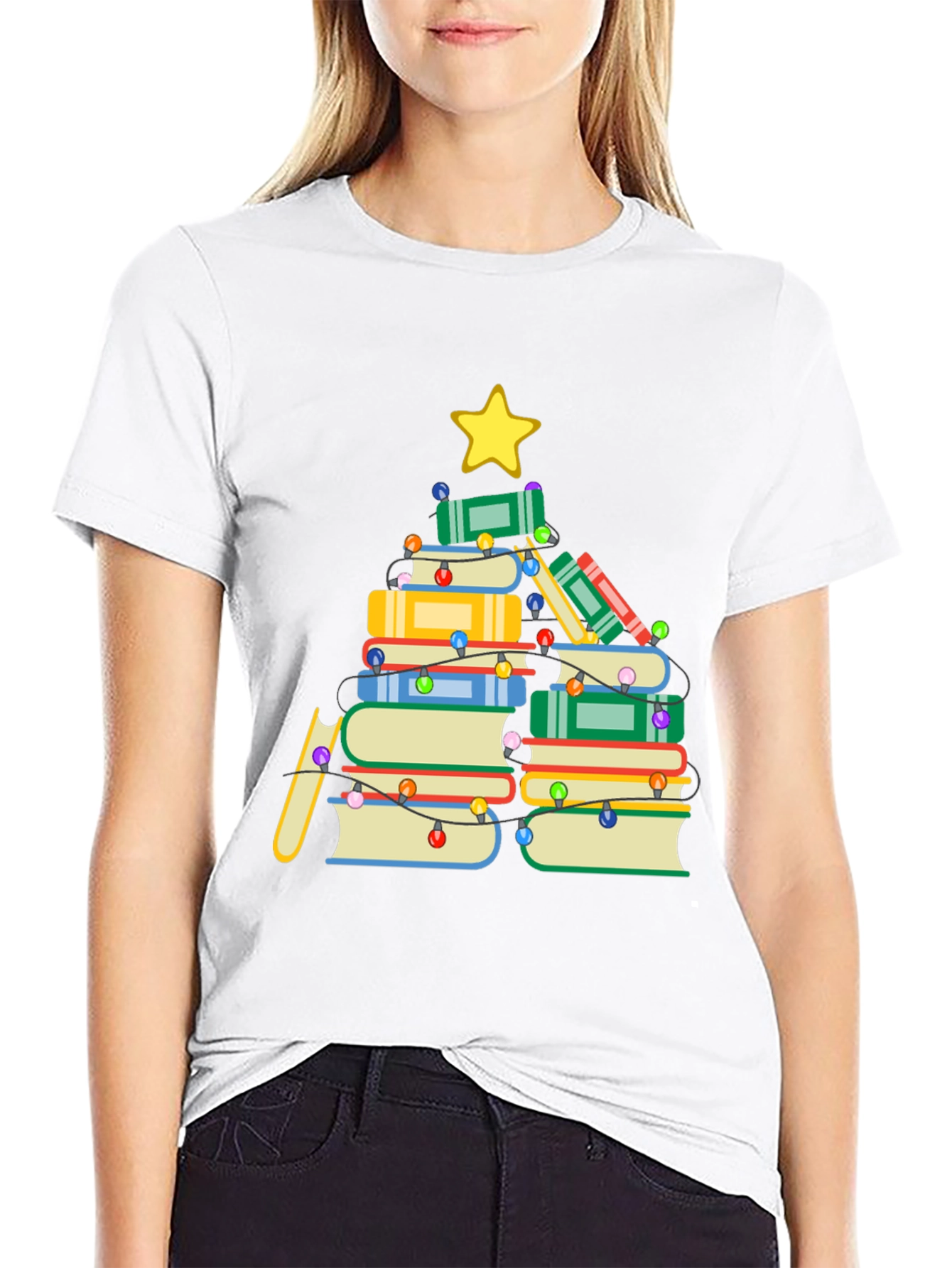 Book Christmas Tree T-Shirt - Holiday Reading
