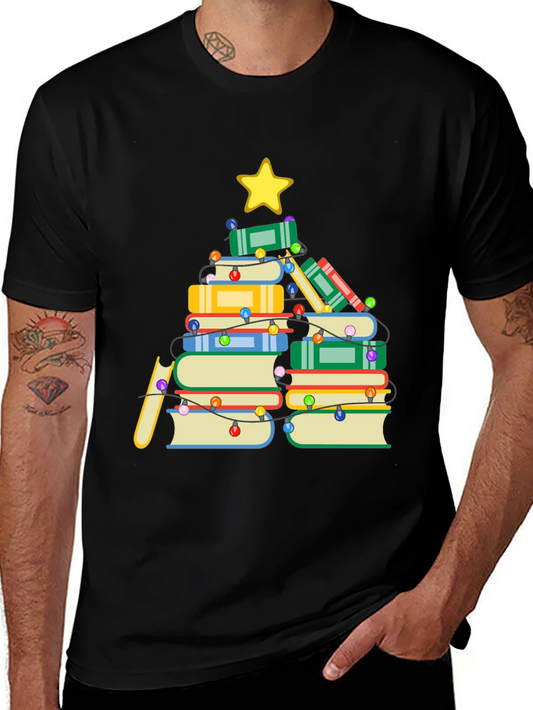 Book Christmas Tree T-Shirt - Holiday Reading