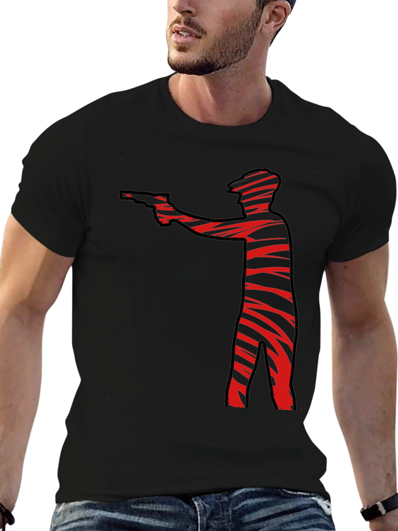 Striped Gunman Graphic Black T-Shirt