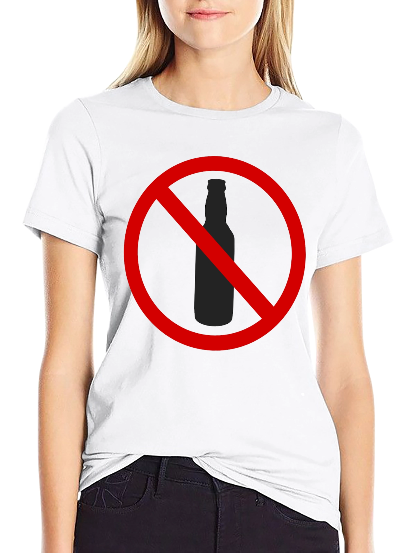 No Alcohol T-Shirt - Black Crew Neck Novelty Tee