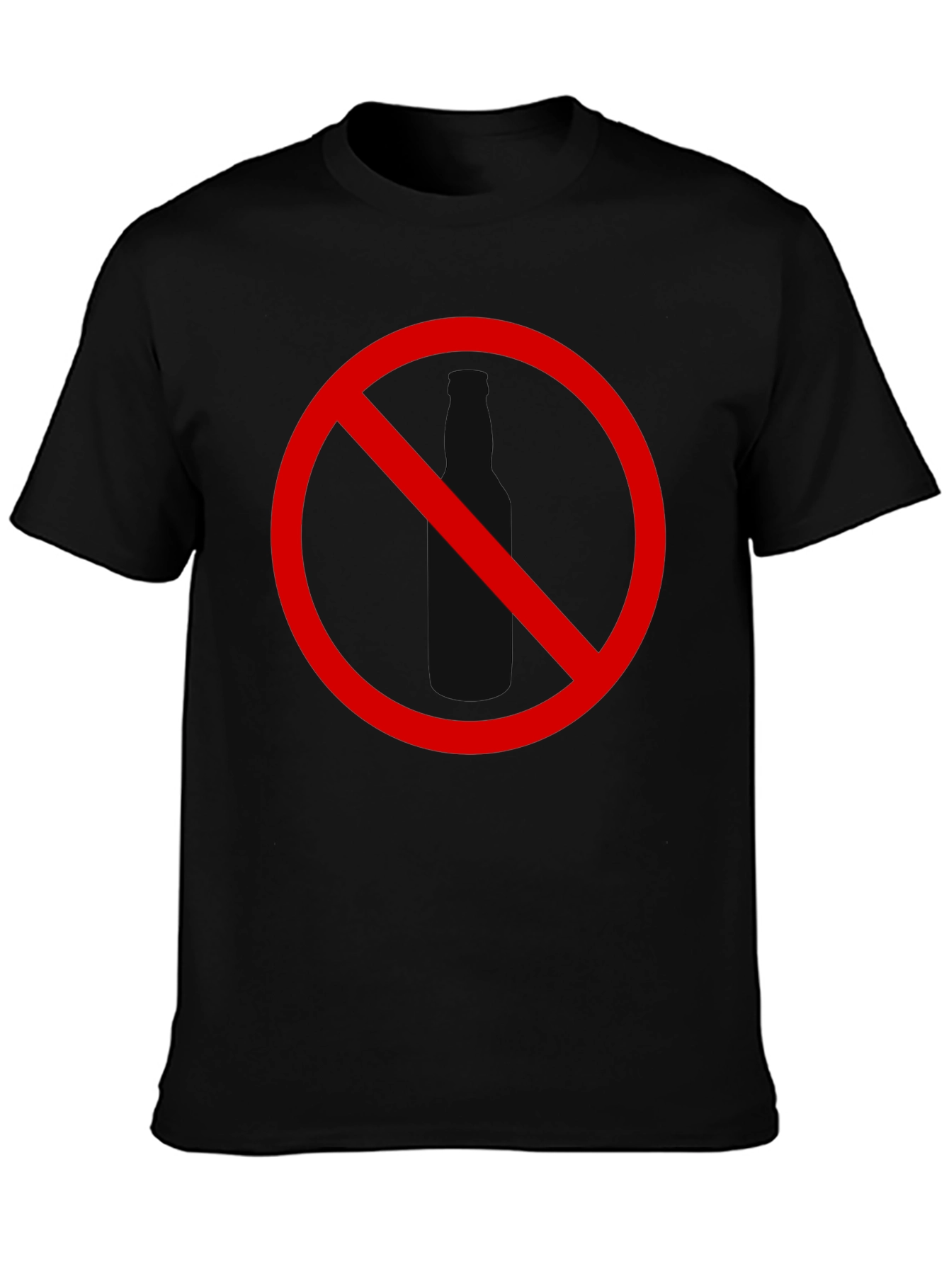 No Alcohol T-Shirt - Black Crew Neck Novelty Tee