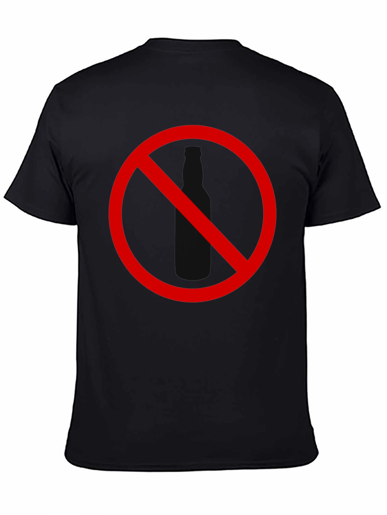 No Alcohol T-Shirt - Black Crew Neck Novelty Tee