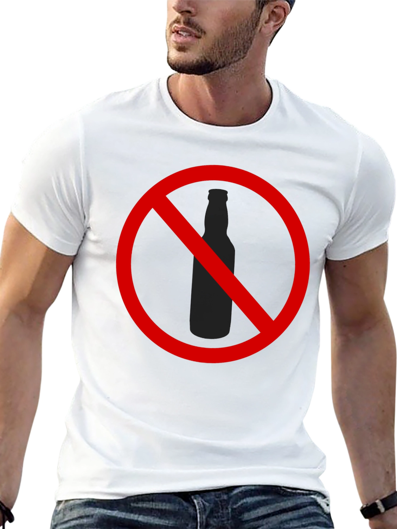 No Alcohol T-Shirt - Black Crew Neck Novelty Tee
