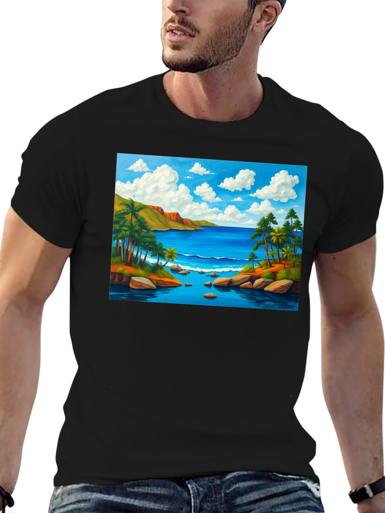 Tropical Beach T-Shirt - Black