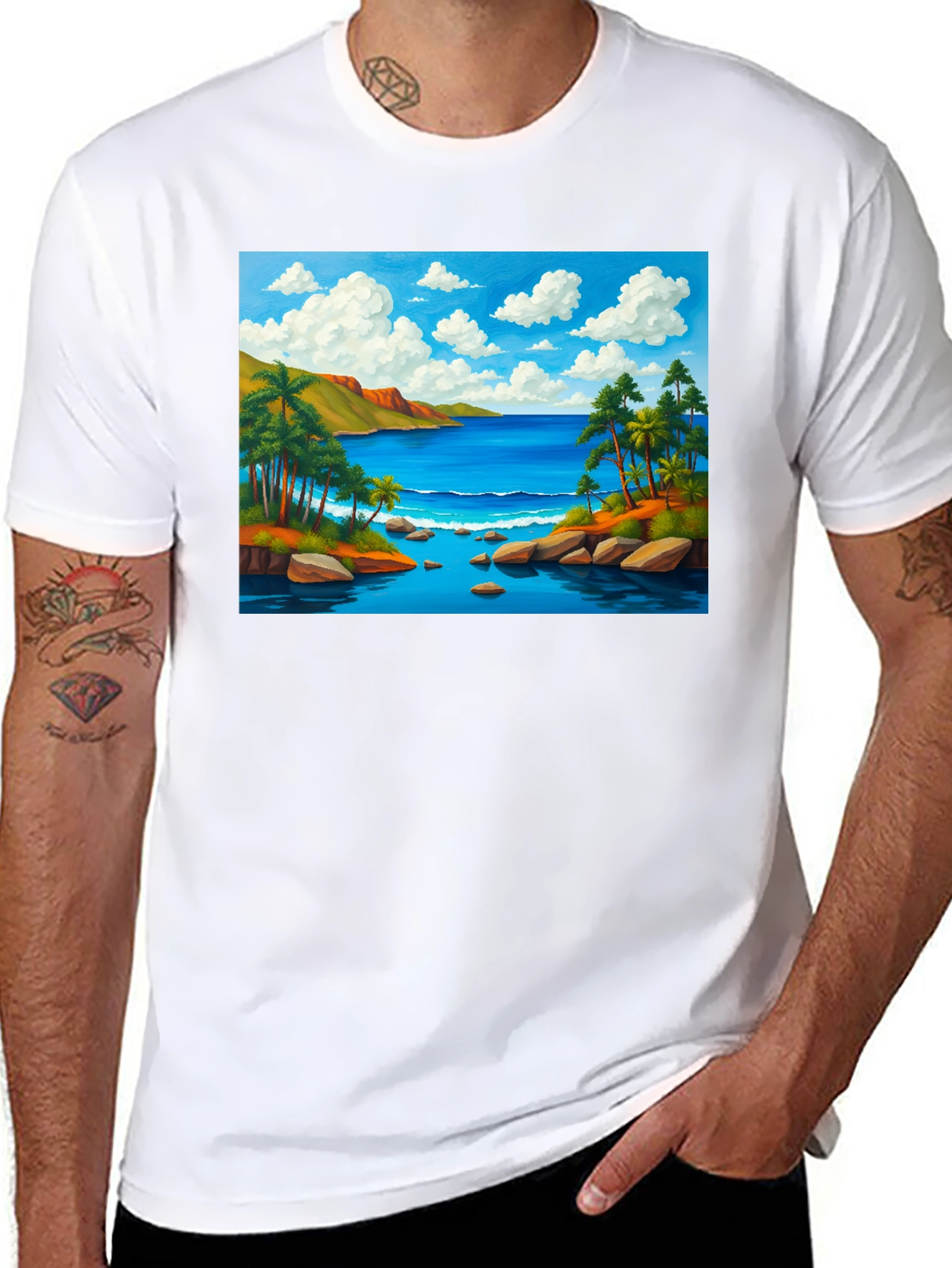 Tropical Beach T-Shirt - Black