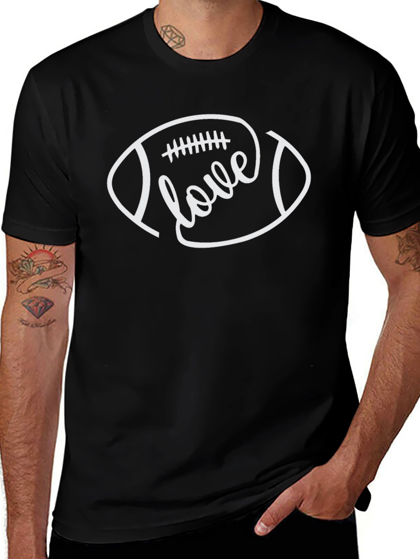 Love Football Graphic Tee - Black Cotton T-Shirt