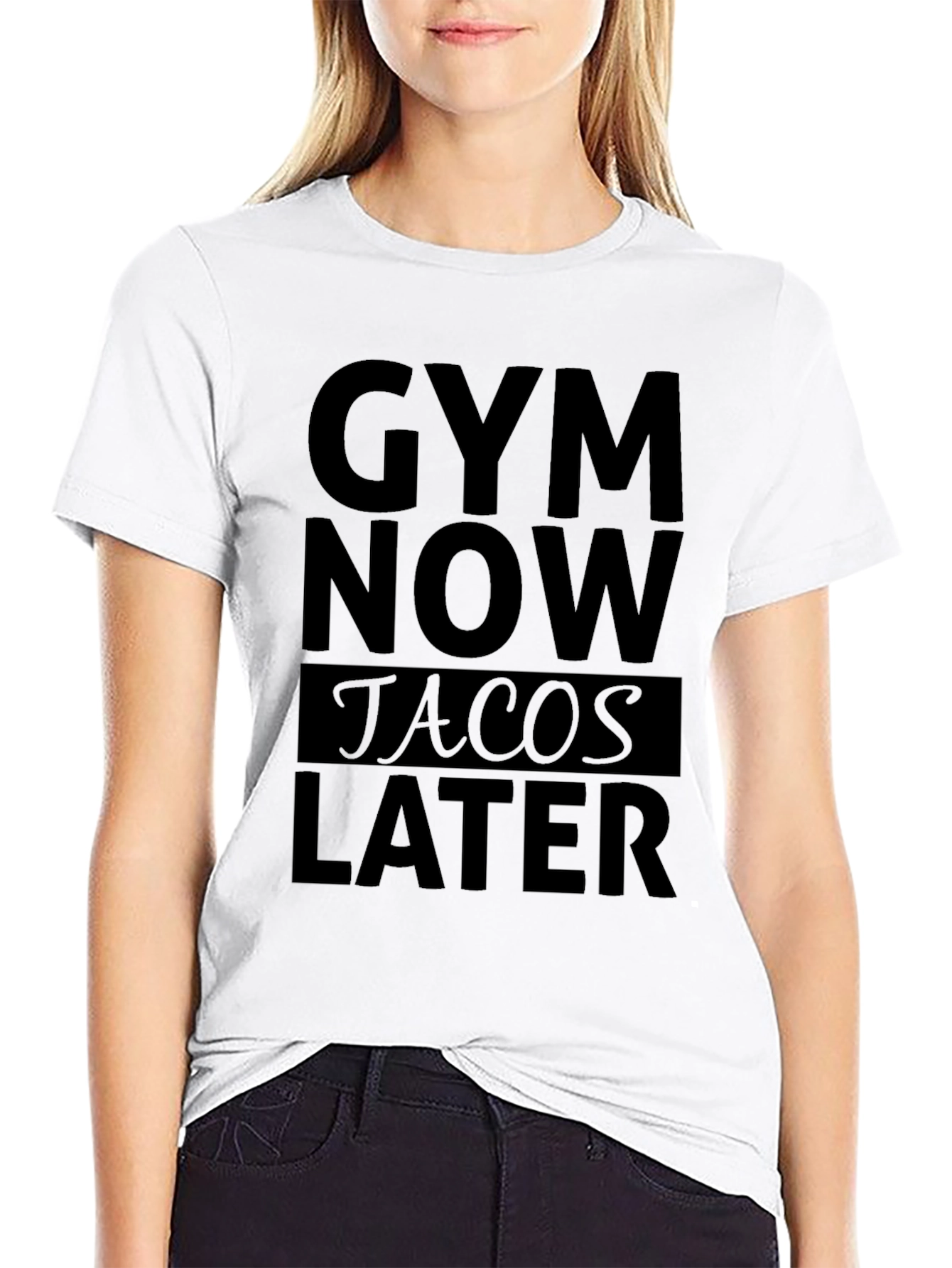 Gym Now Tacos Later Black Graphic T-Shirt