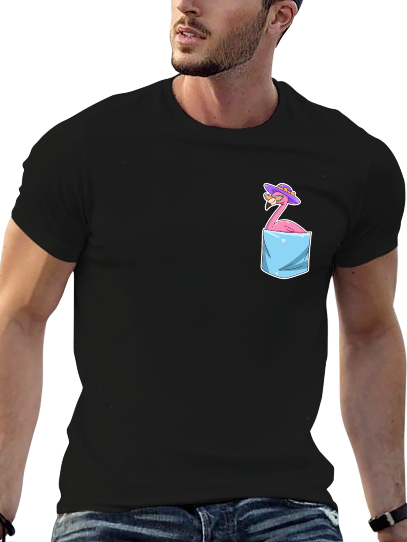 Flamingo Pocket T-Shirt - Tropical Bird Graphic Tee