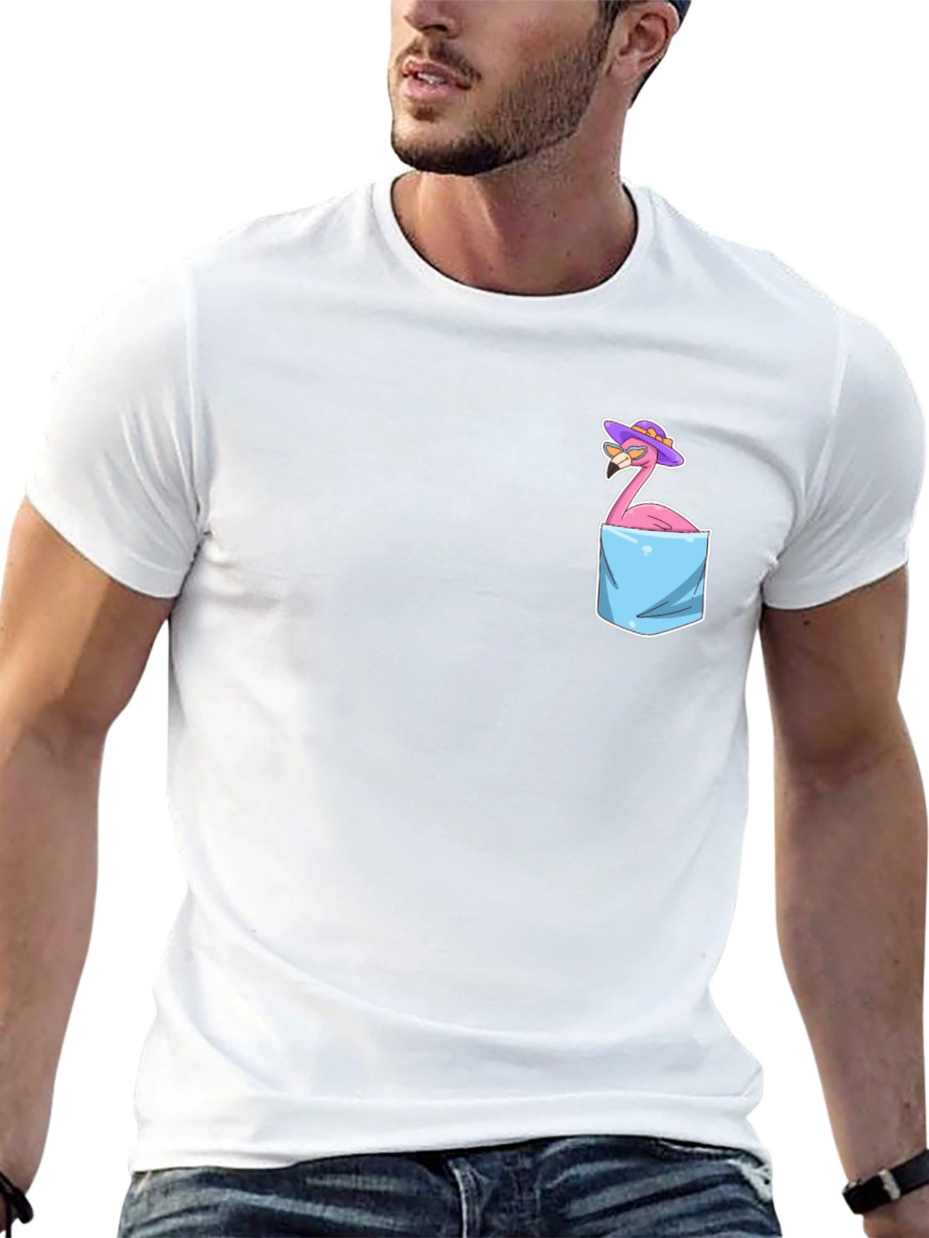 Flamingo Pocket T-Shirt - Tropical Bird Graphic Tee