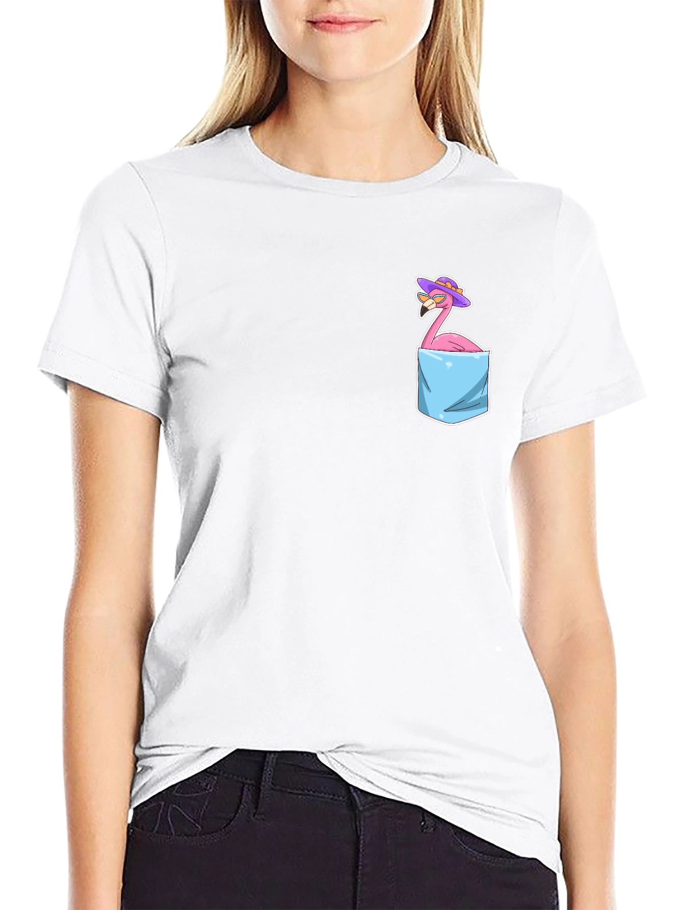 Flamingo Pocket T-Shirt - Tropical Bird Graphic Tee