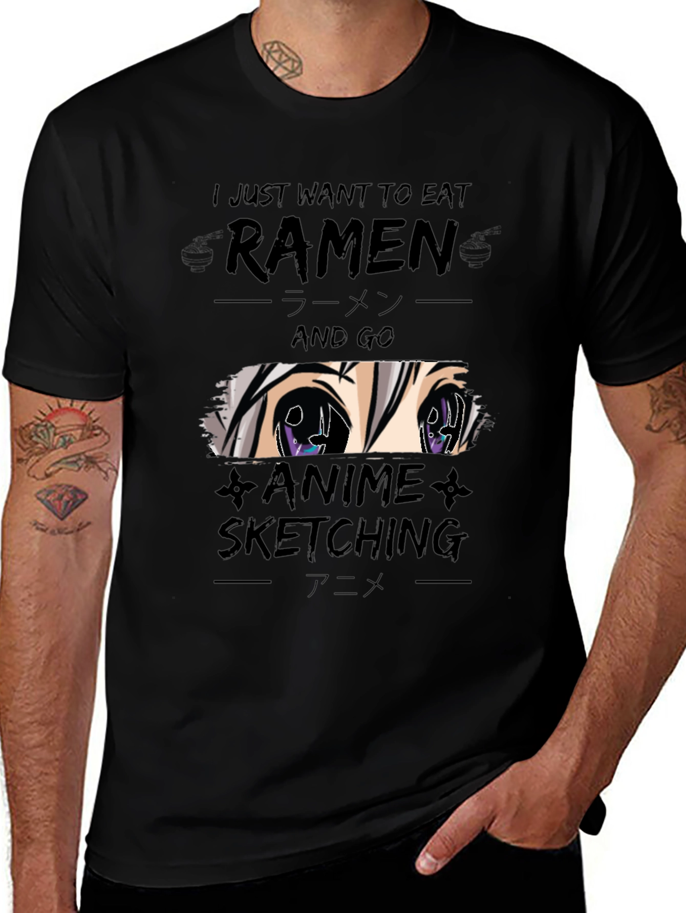 Ramen & Anime Sketching Black T-Shirt