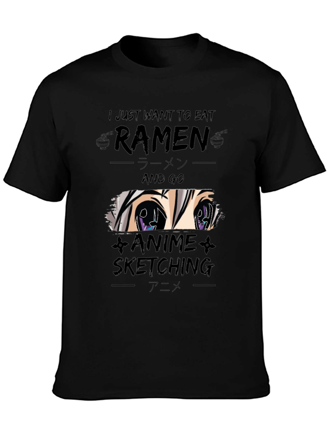 Ramen & Anime Sketching Black T-Shirt