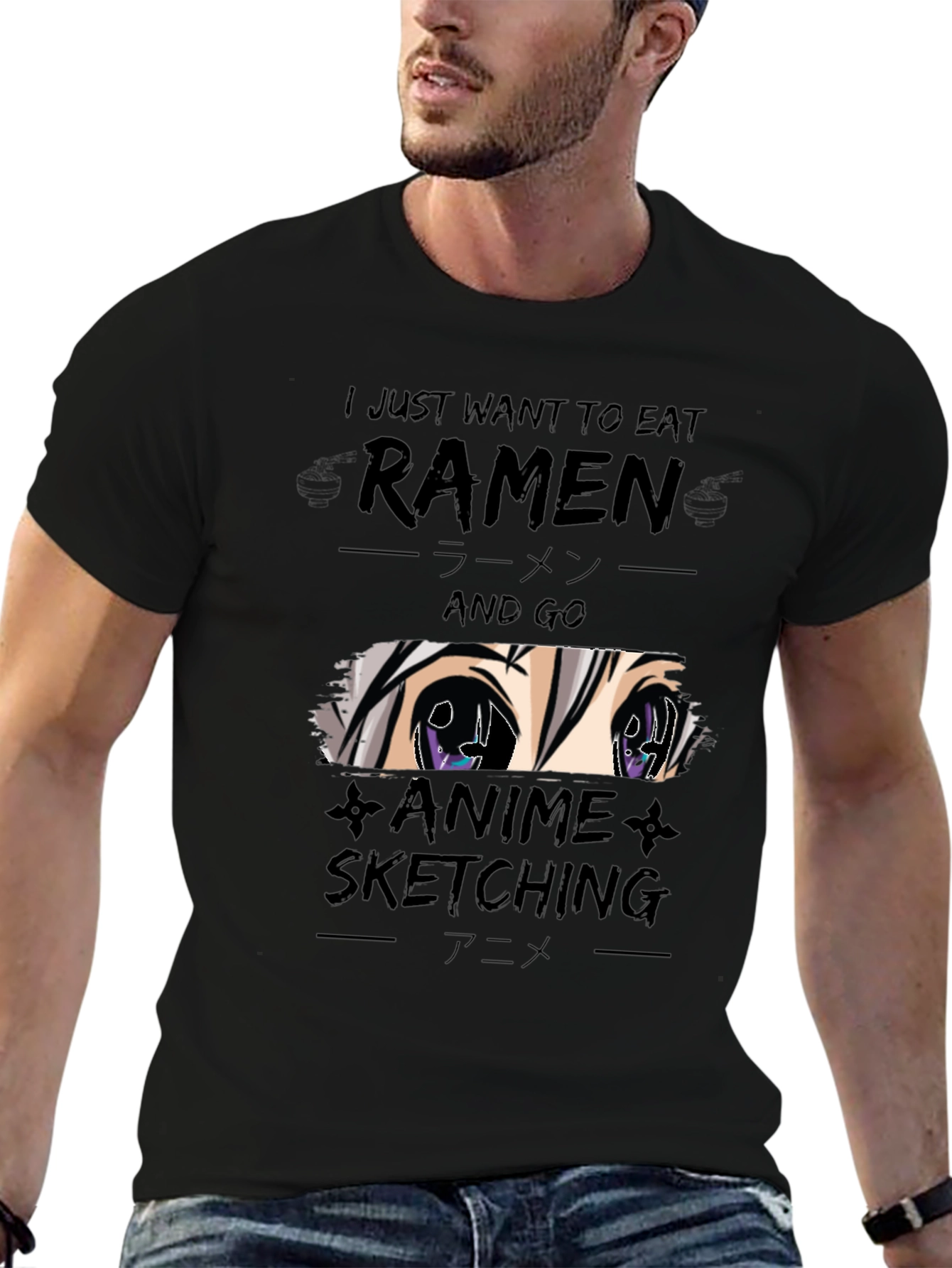 Ramen & Anime Sketching Black T-Shirt