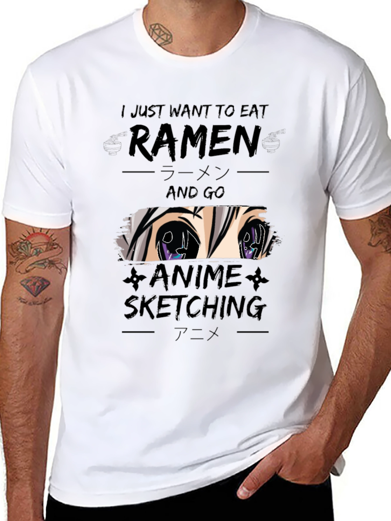 Ramen & Anime Sketching Black T-Shirt