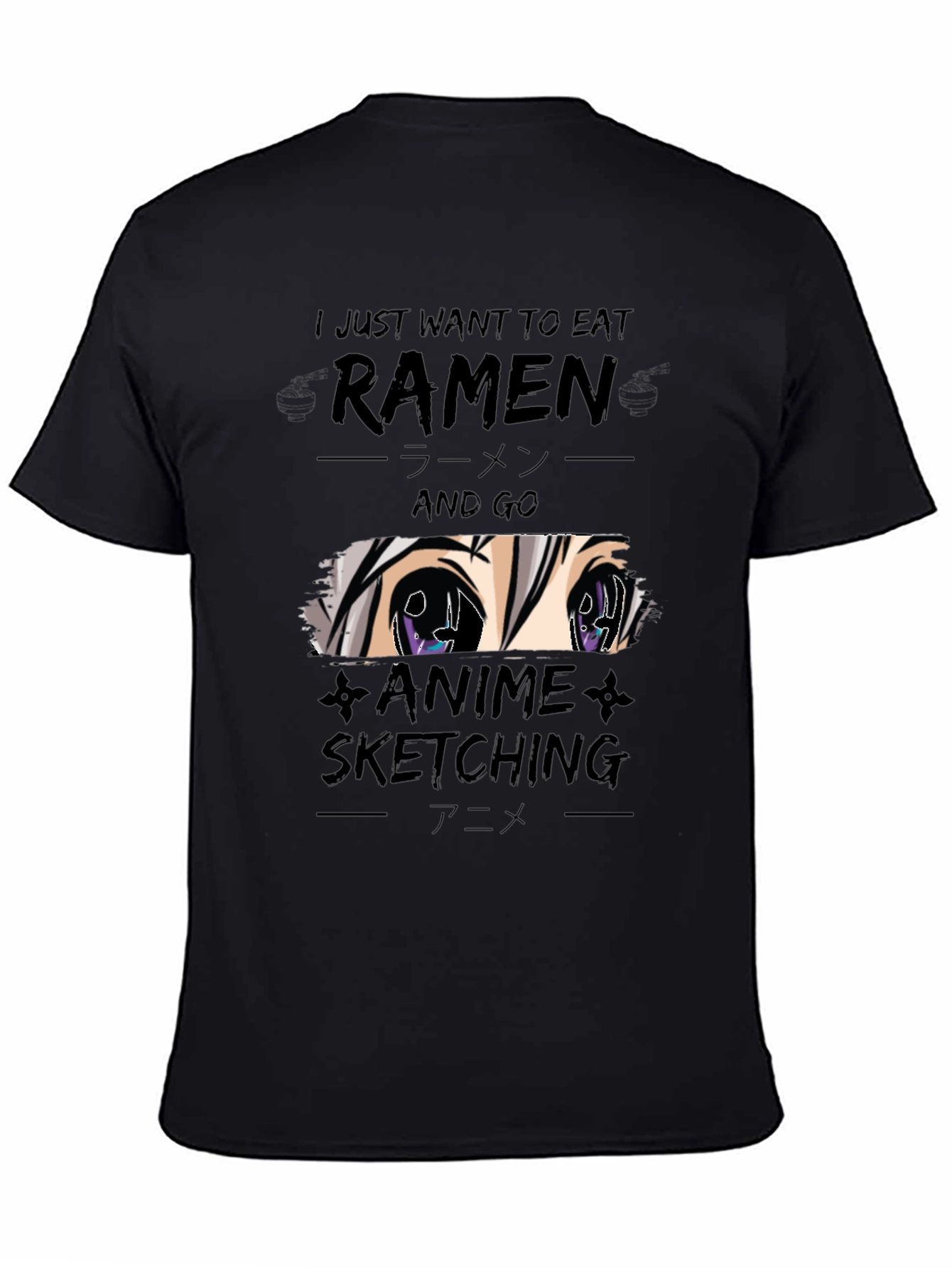 Ramen & Anime Sketching Black T-Shirt
