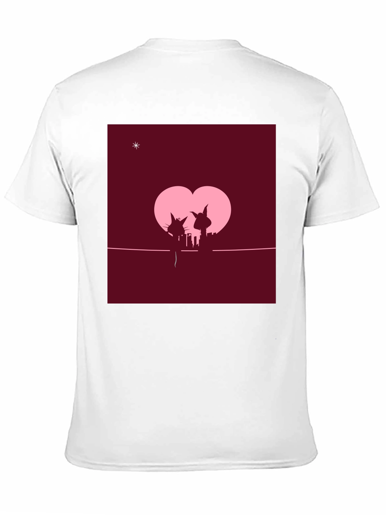 Whimsical Cat Couple T-Shirt - Romantic City Silhouette