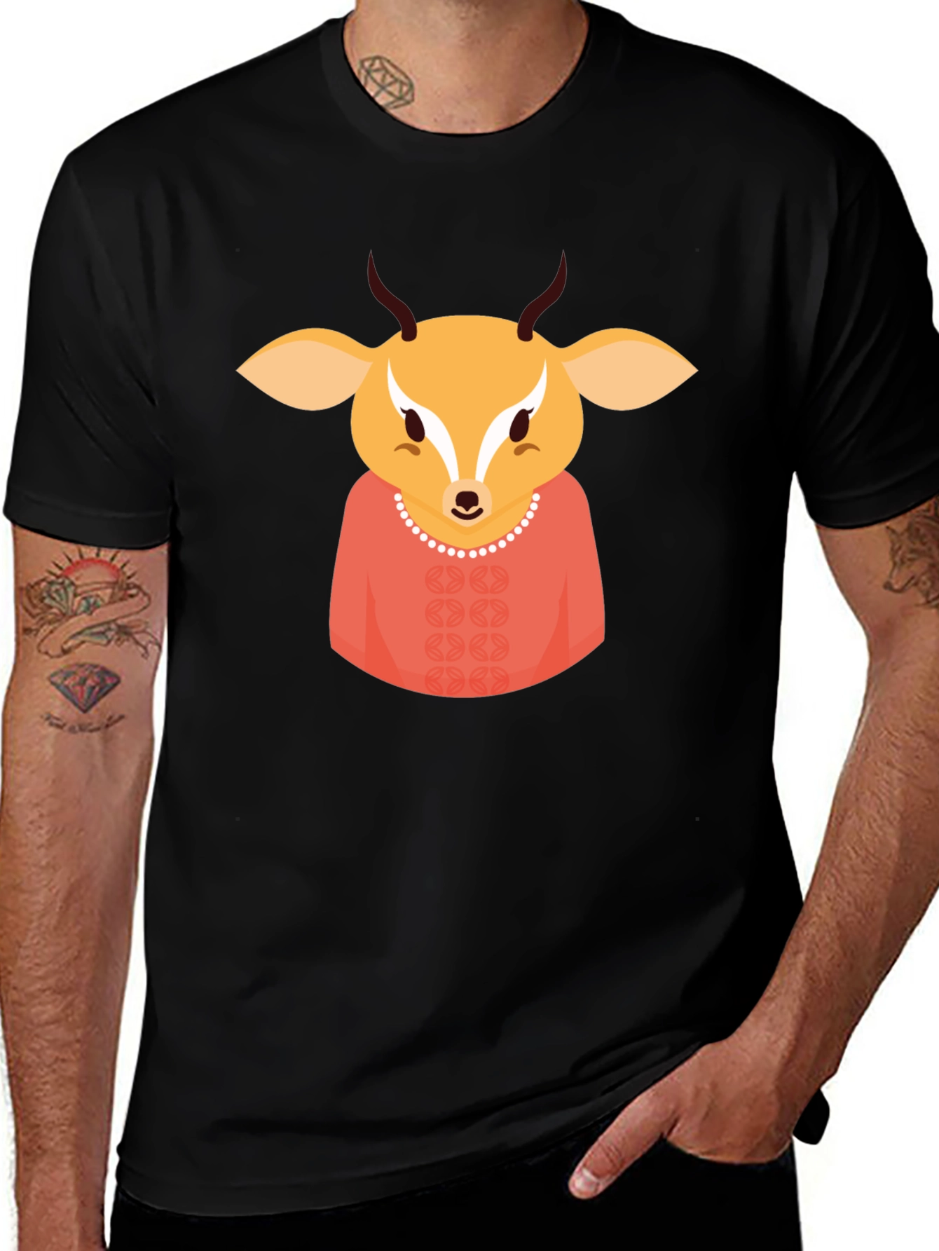 Deer Character Black T-Shirt