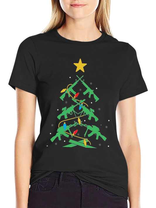 Festive Firearms Christmas Tree Graphic T-Shirt