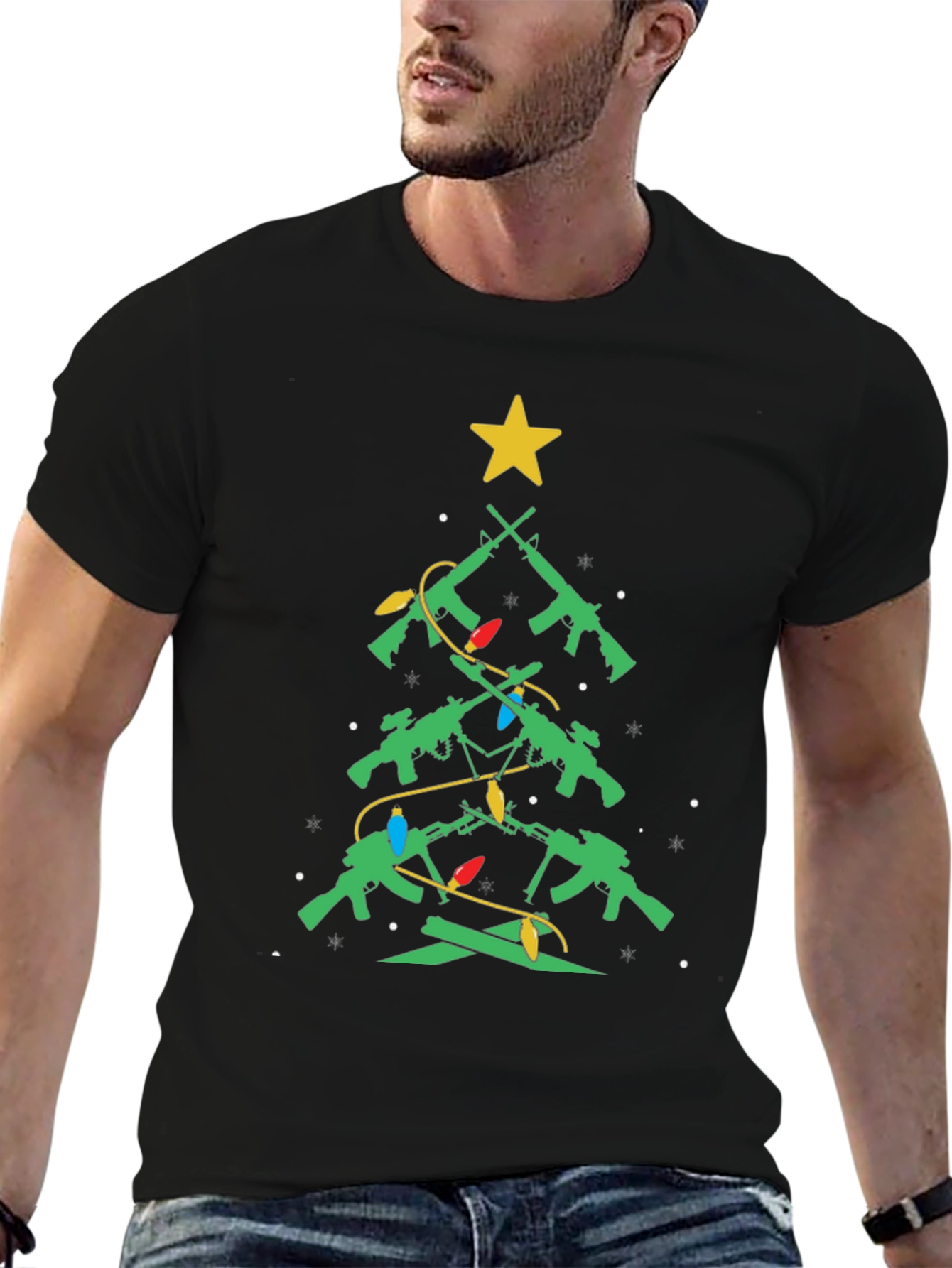 Festive Firearms Christmas Tree Graphic T-Shirt
