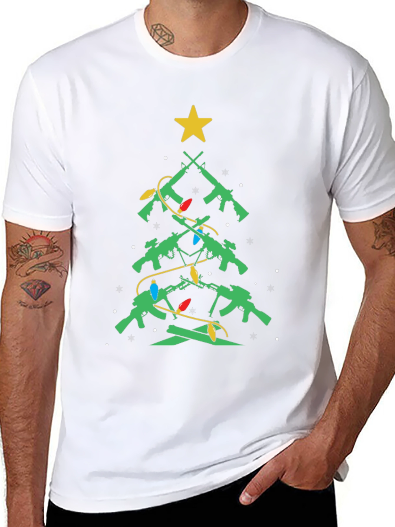 Festive Firearms Christmas Tree Graphic T-Shirt