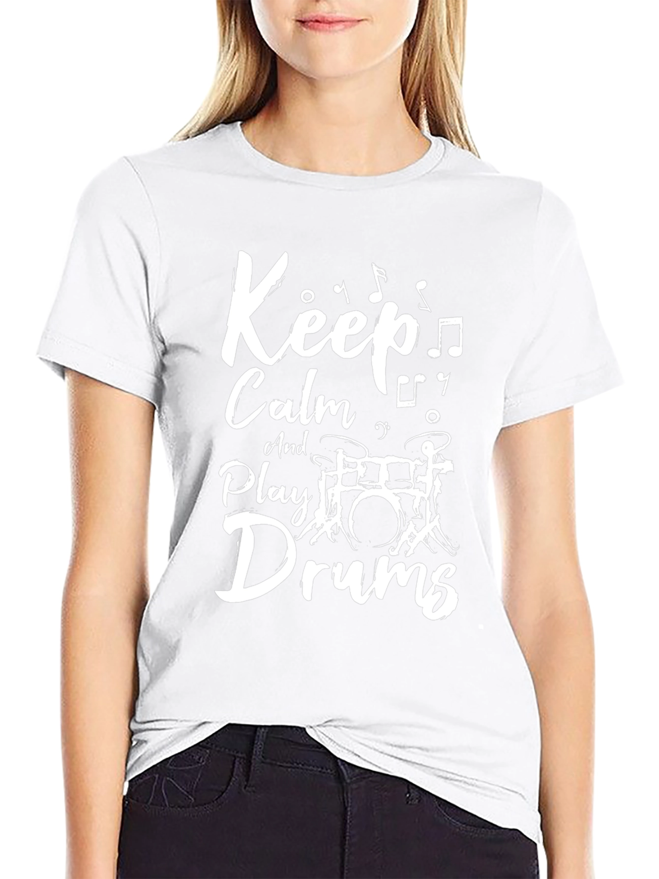 Keep Calm and Play Drums Black Graphic T-Shirt