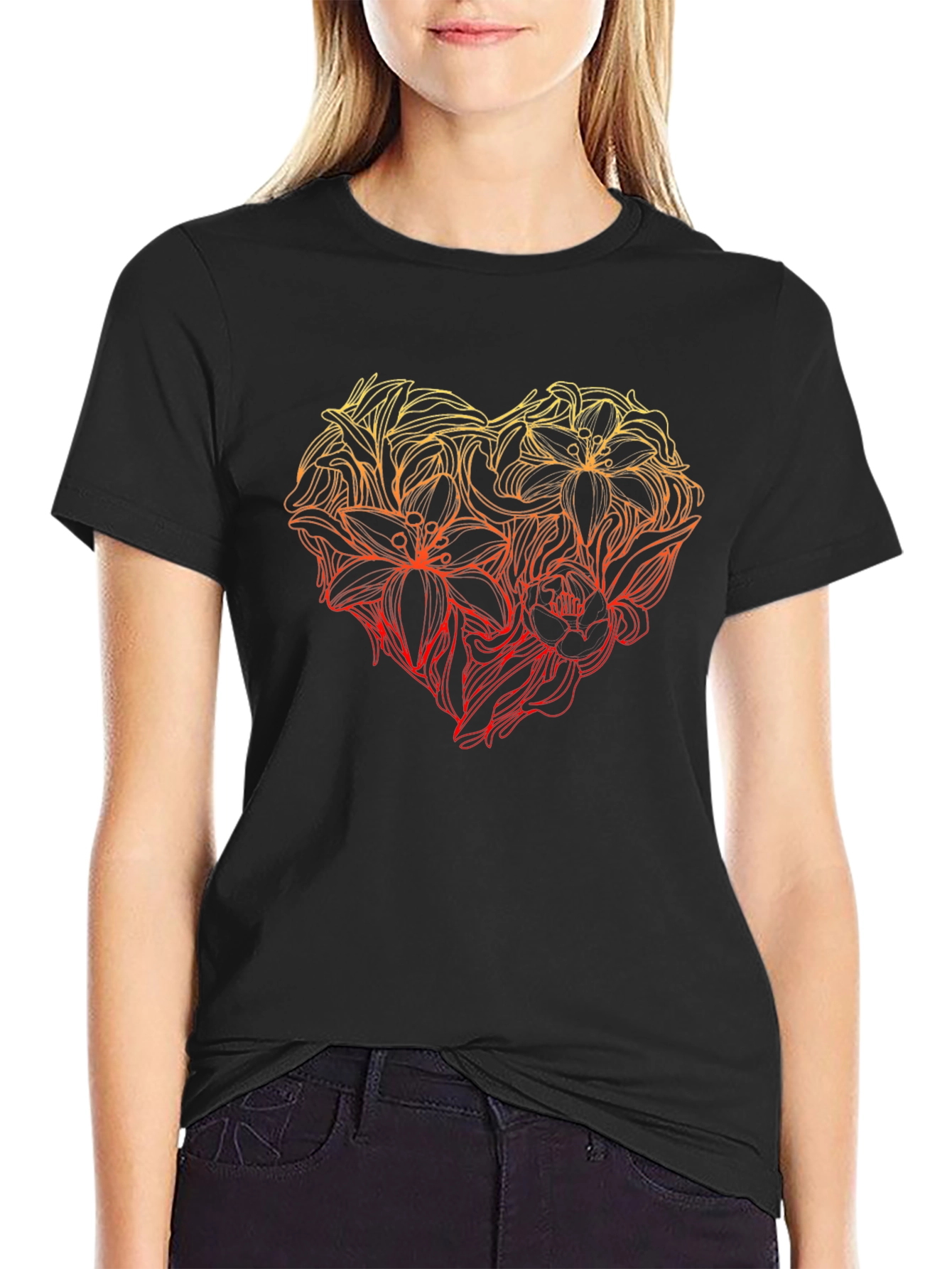 Floral Heart Graphic Tee - Black