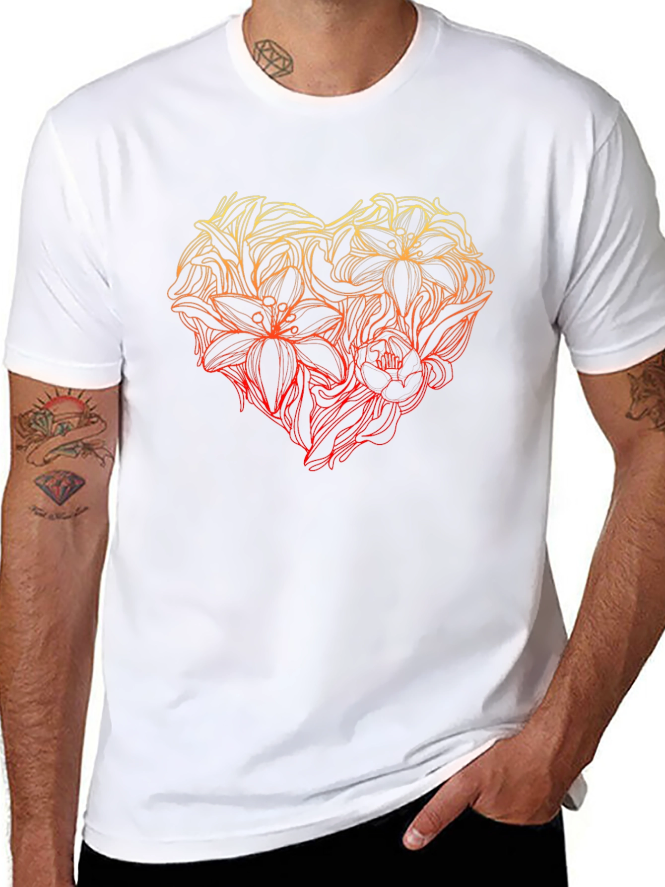 Floral Heart Graphic Tee - Black