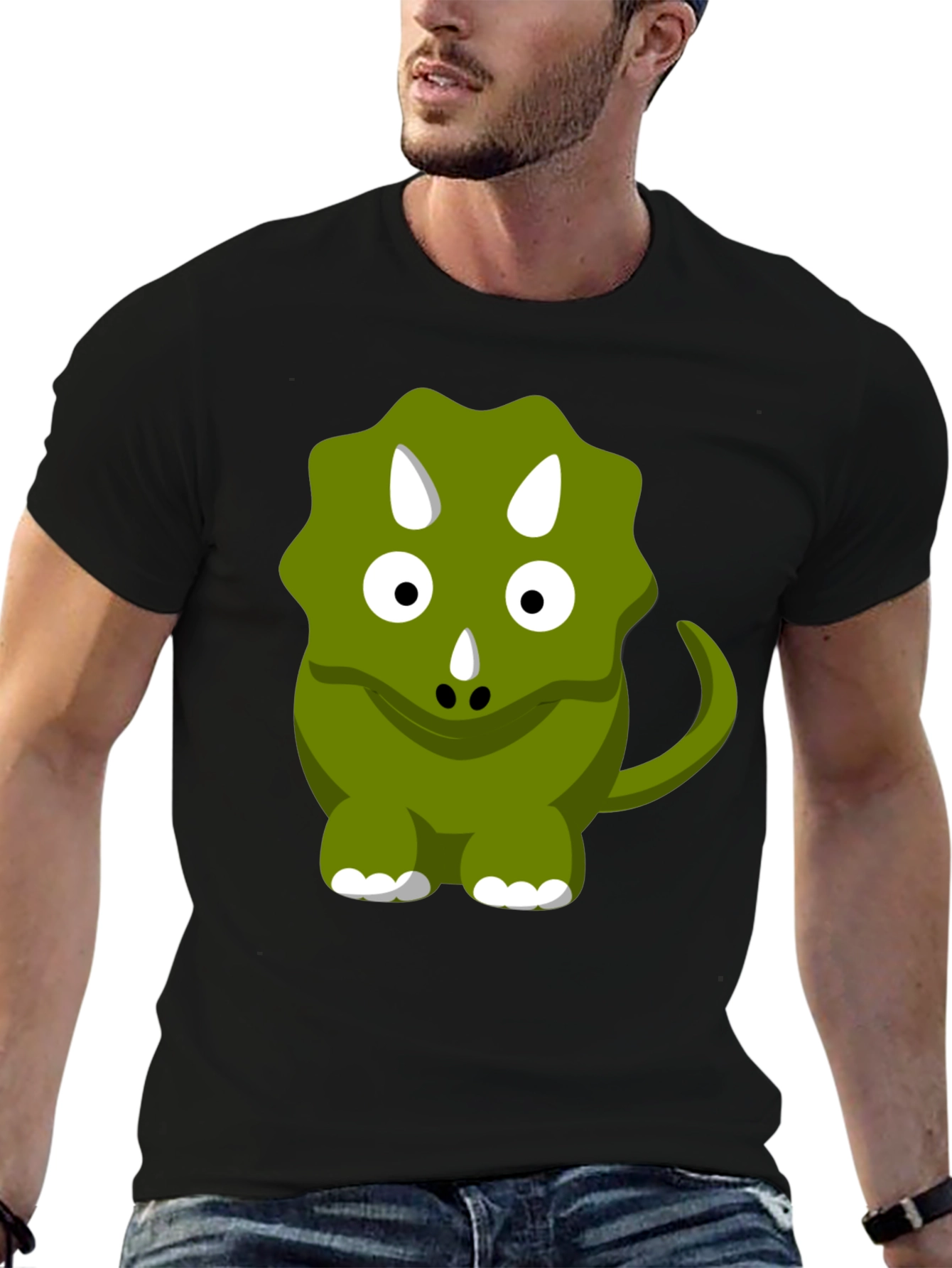 Cute Triceratops Graphic Tee - Black Cotton Comfort