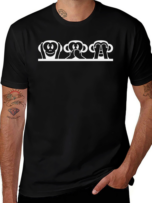 Hear See Speak No Evil Monkey Graphic Tee - Black Cotton Blend