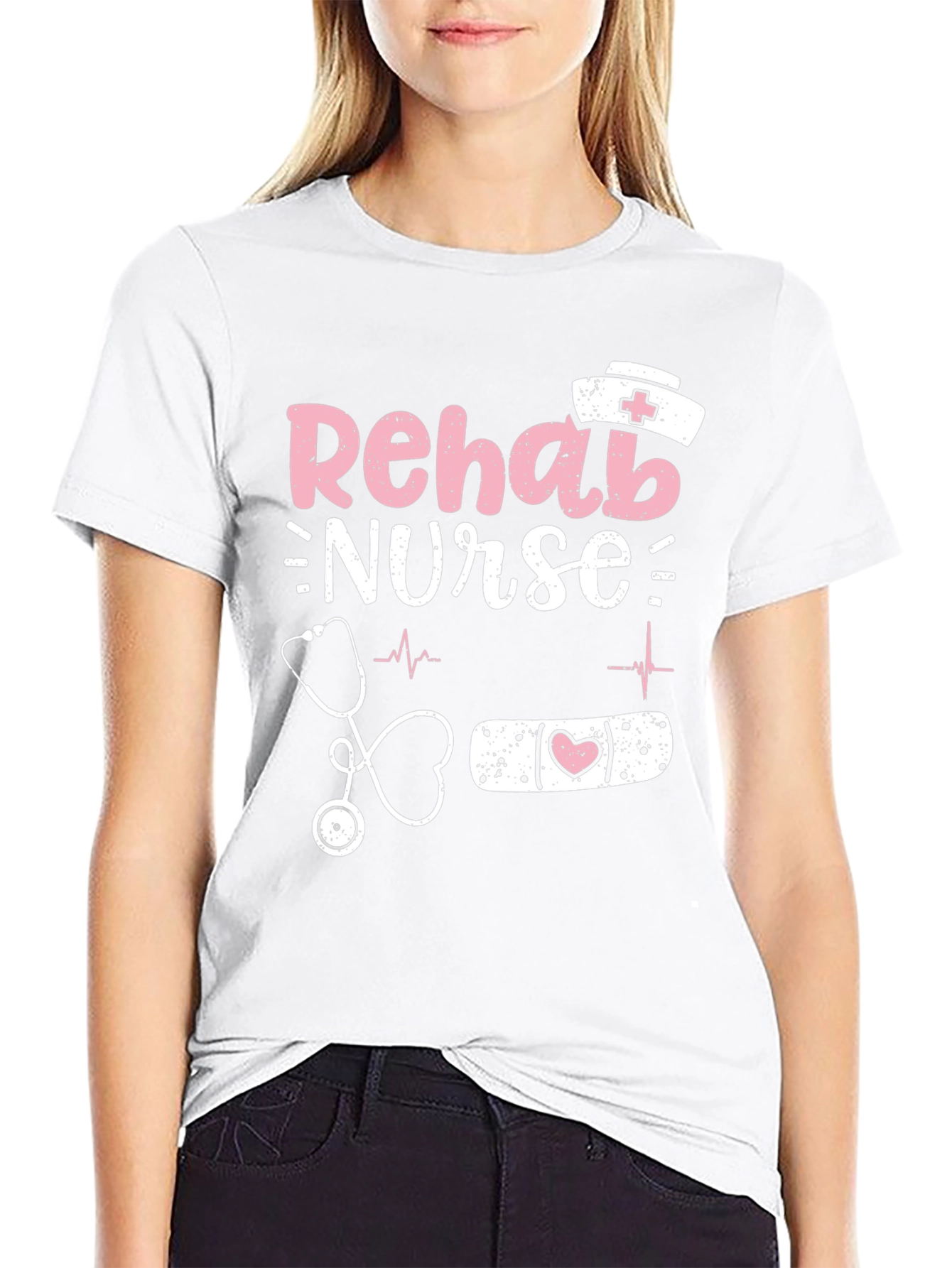 Rehab Nurse Graphic T-Shirt - Black Cotton Blend