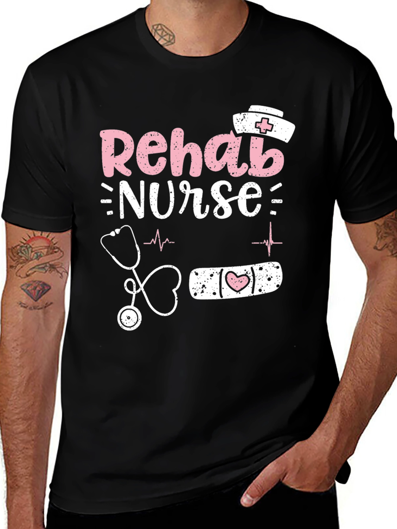 Rehab Nurse Graphic T-Shirt - Black Cotton Blend