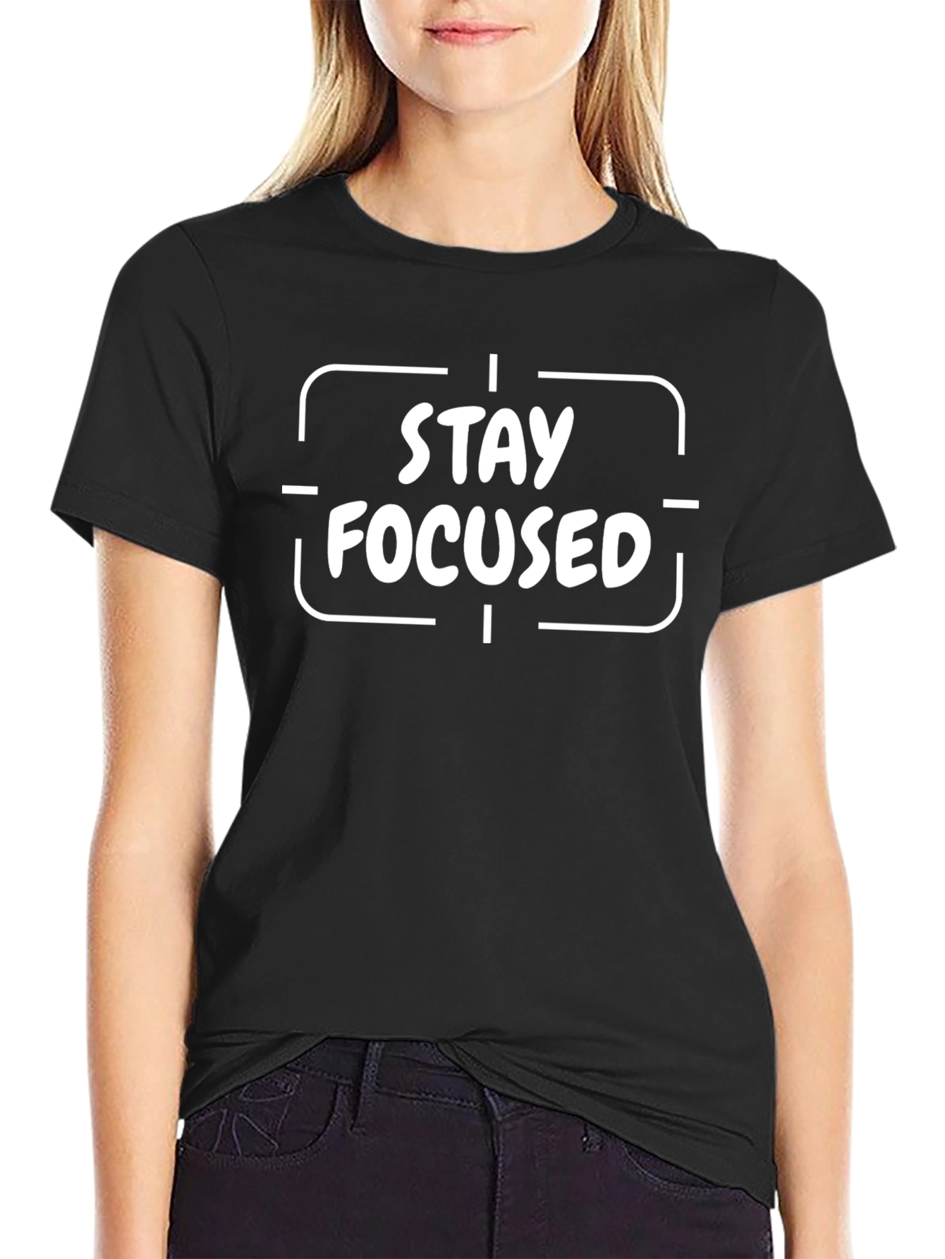 Stay Focused Graphic Print Black T-Shirt