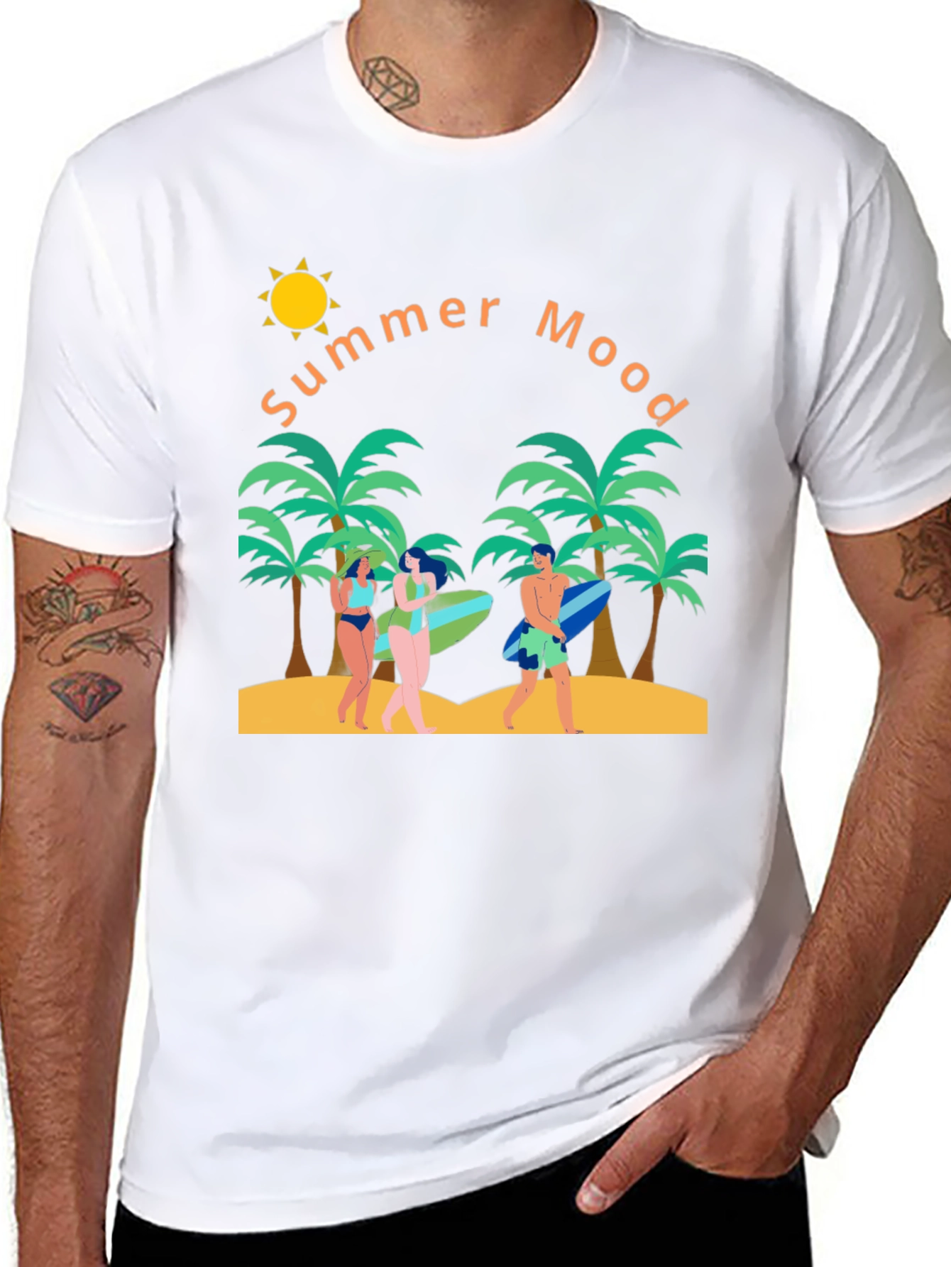 Summer Mood Graphic T-Shirt - Tropical Beach Design