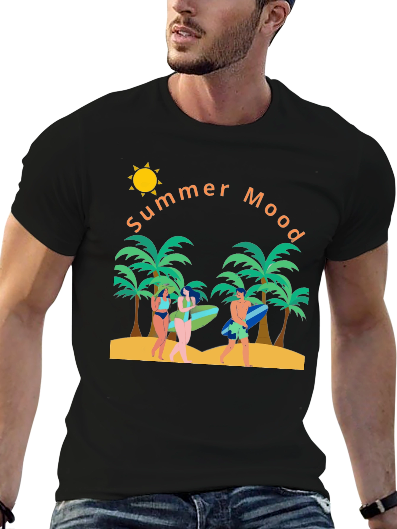 Summer Mood Graphic T-Shirt - Tropical Beach Design