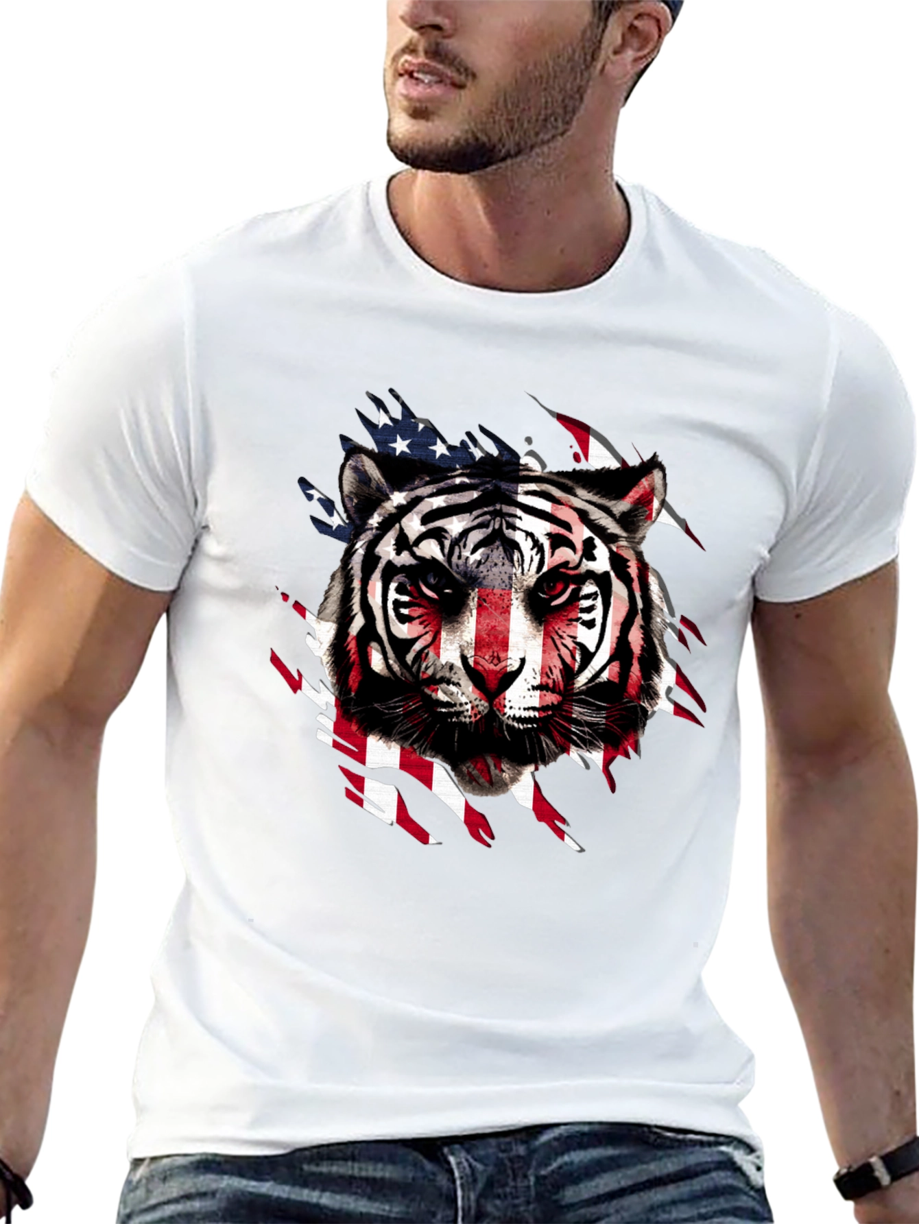American Flag Tiger Graphic T-Shirt