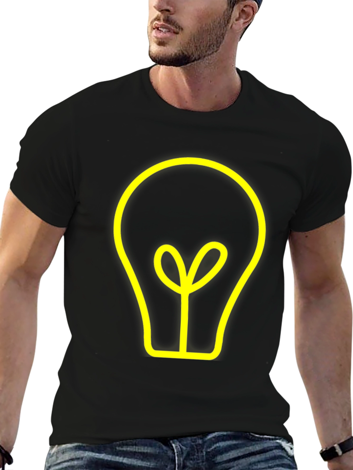 Idea Bulb Graphic Tee - Stylish Black Cotton T-Shirt