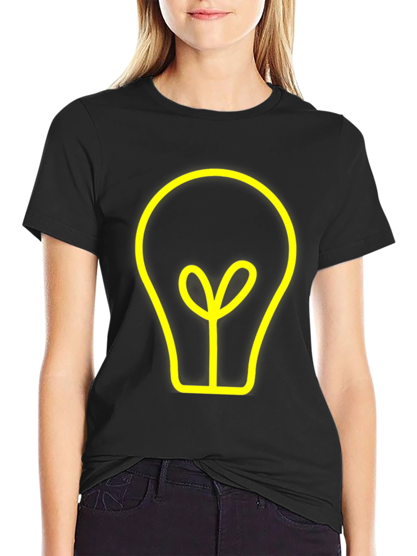 Idea Bulb Graphic Tee - Stylish Black Cotton T-Shirt