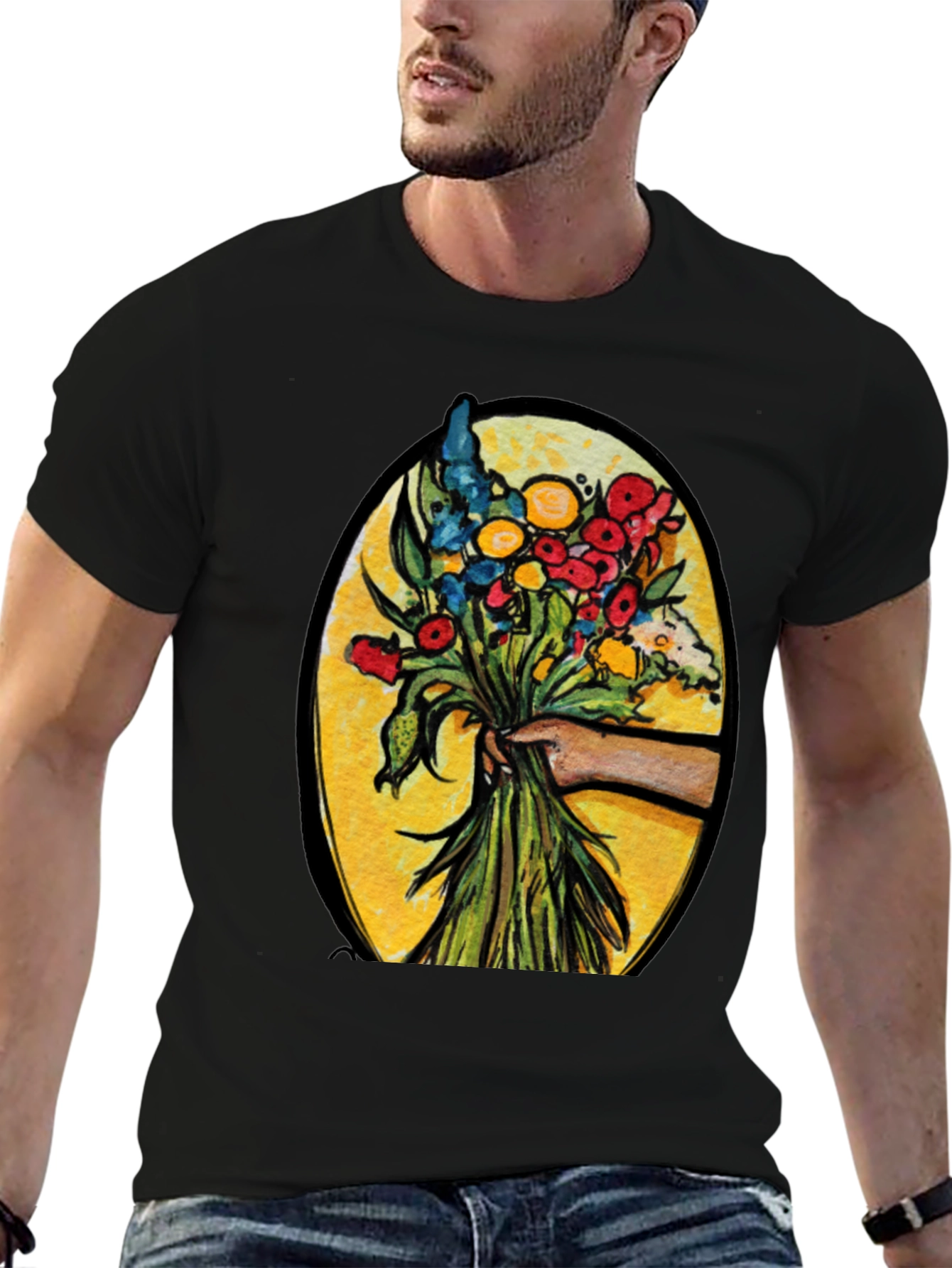 Floral Bouquet Graphic T-Shirt - Artistic Design