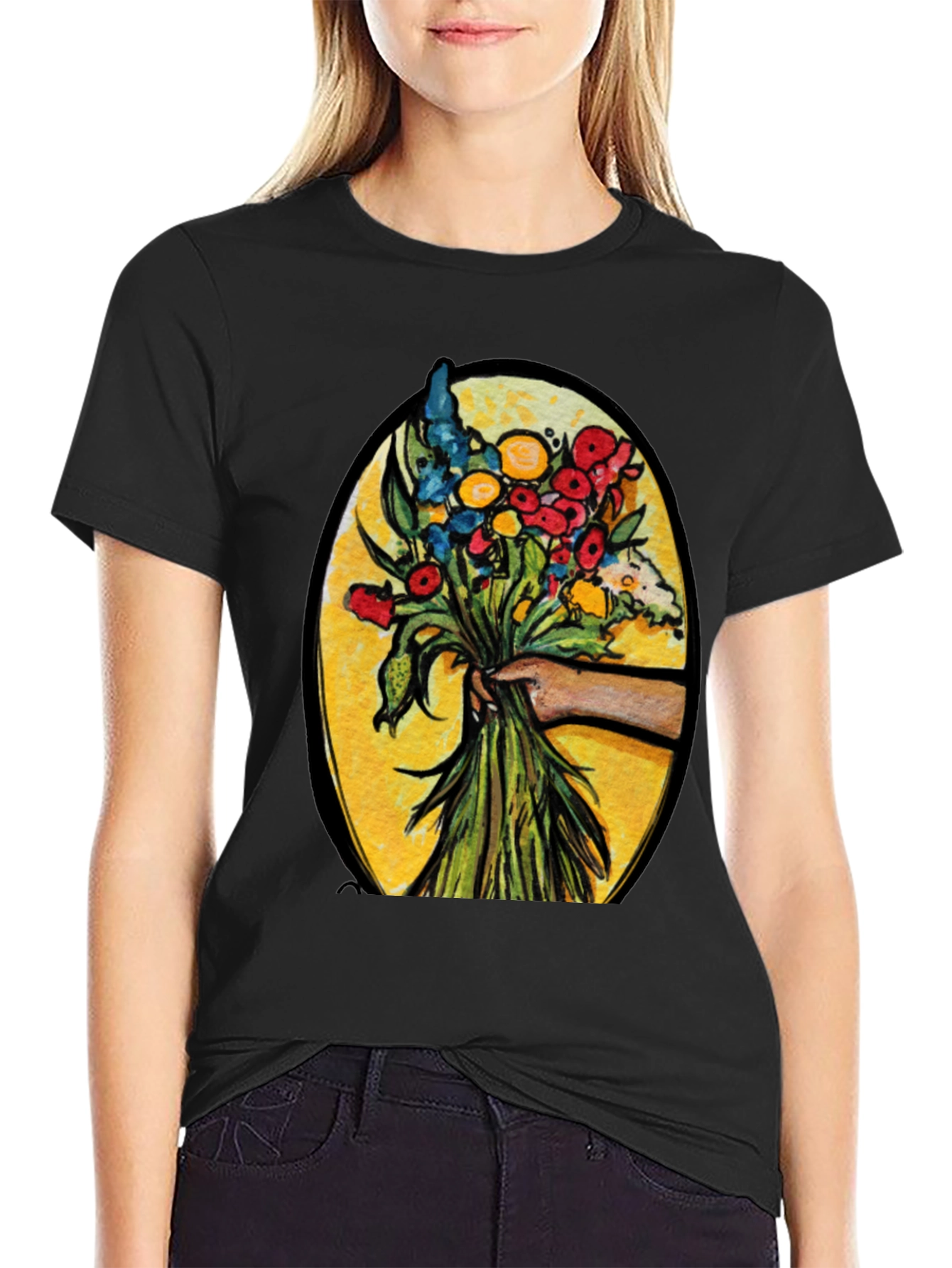 Floral Bouquet Graphic T-Shirt - Artistic Design