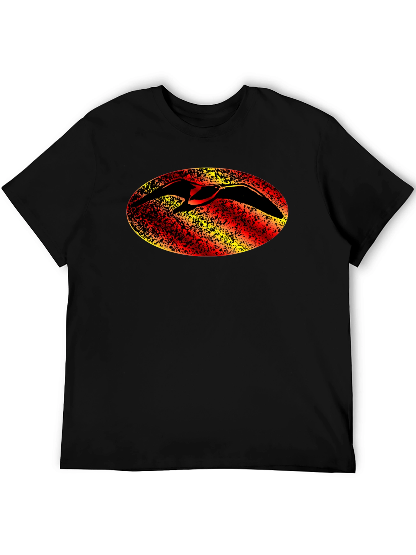 Black T-Shirt with Bird Oval Design