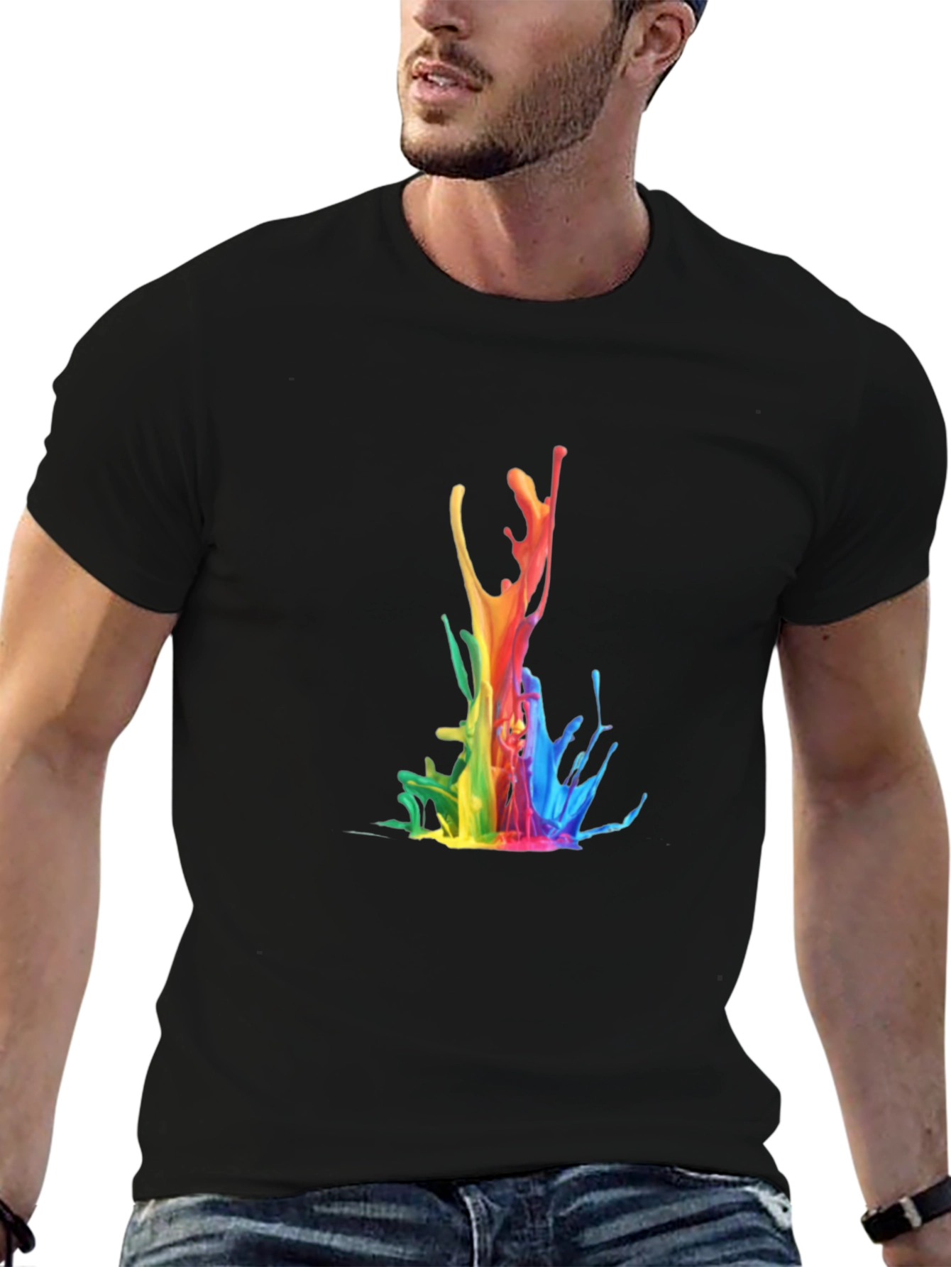 Rainbow Splash Graphic Tee - Stylish Black T-Shirt