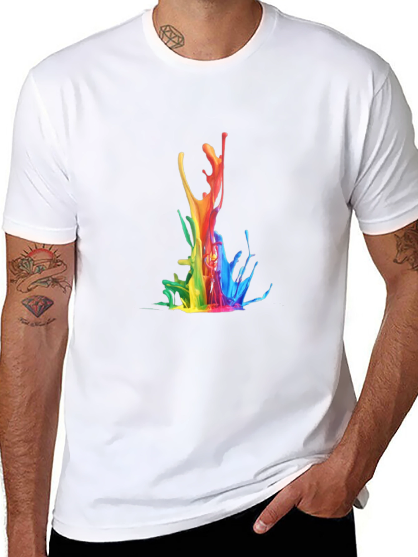 Rainbow Splash Graphic Tee - Stylish Black T-Shirt
