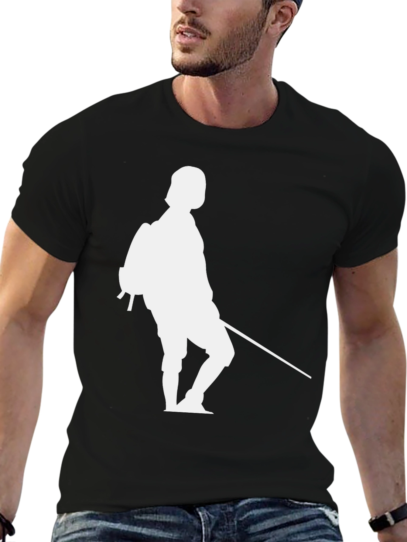 Black T-Shirt with White Fencing Silhouette Graphic